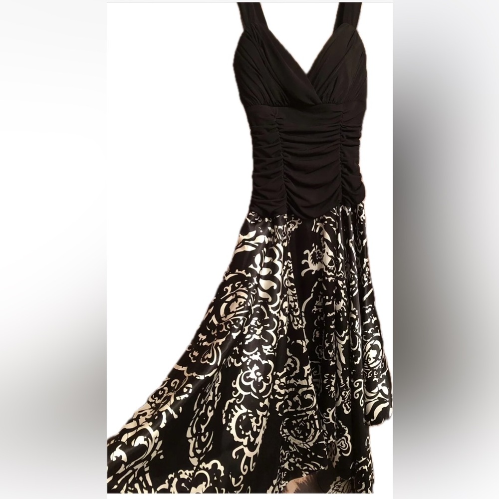 Betsy & Adam Black and Cream Asymmetrical Cocktail Dress